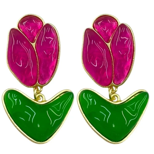 گوشواره زنانه مدل گل میناکاری مدل گل لاله  کد E6568